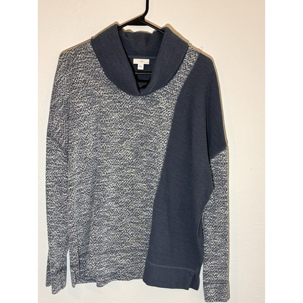 J.Jill  Blue White Sweater  - Large L -Block Cowl-Neck   Top